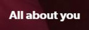 Black rectangle with white text that says All about you