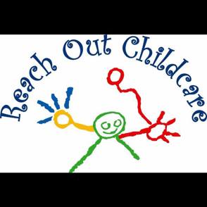 Text says Reach Out CHildcare and has a stick man drawn in green, red, yellow and blue