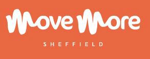 Orange rectangle with white text that says move more Sheffield