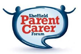 Speech bubble made up of figures of 2 people.  Text says Sheffield Parent Carer forum