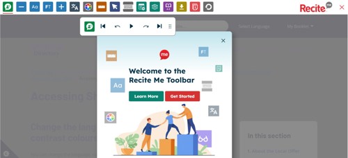 Lots of colourful squares along the top and a welcome to the Recite Me toolbar message.