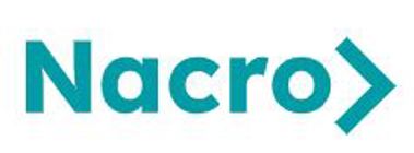 Aqua coloured text that says Nacro.  There is an arrow shape pointing to the right at the end of the text