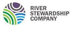 Circle made up of purple, green and blue curved lines.  Text to the right says River Stewardship company