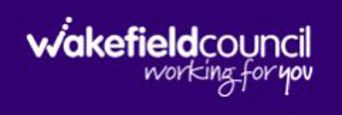 Purple rectangle with white font.  Text says Wakefield Council working for you.