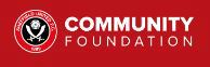 Red rectangle with Sheffield United badge and white text that says community foundation