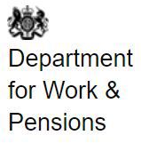 Black text that says Department for work and pensions.  The royal coat of arms is at the top of the text