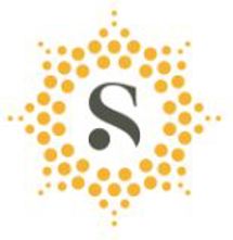 Yellow sunshine made up of small circles with the letter S in the middle in black font.