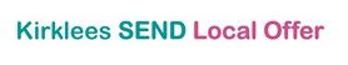 Logo text says Kirklees SEND Local Offer.  Kirklees and SEND are in green font.  Local Offer is in pink font.